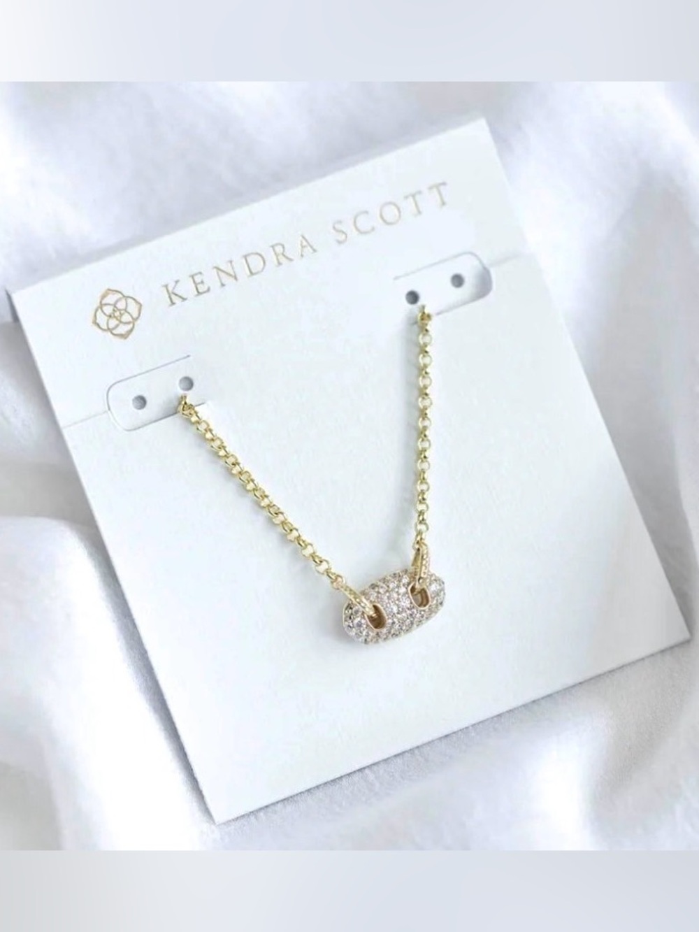 NWT [Kendra Scott] Bailey Gold Pave Pendant Necklace w/ White CZ Crystals